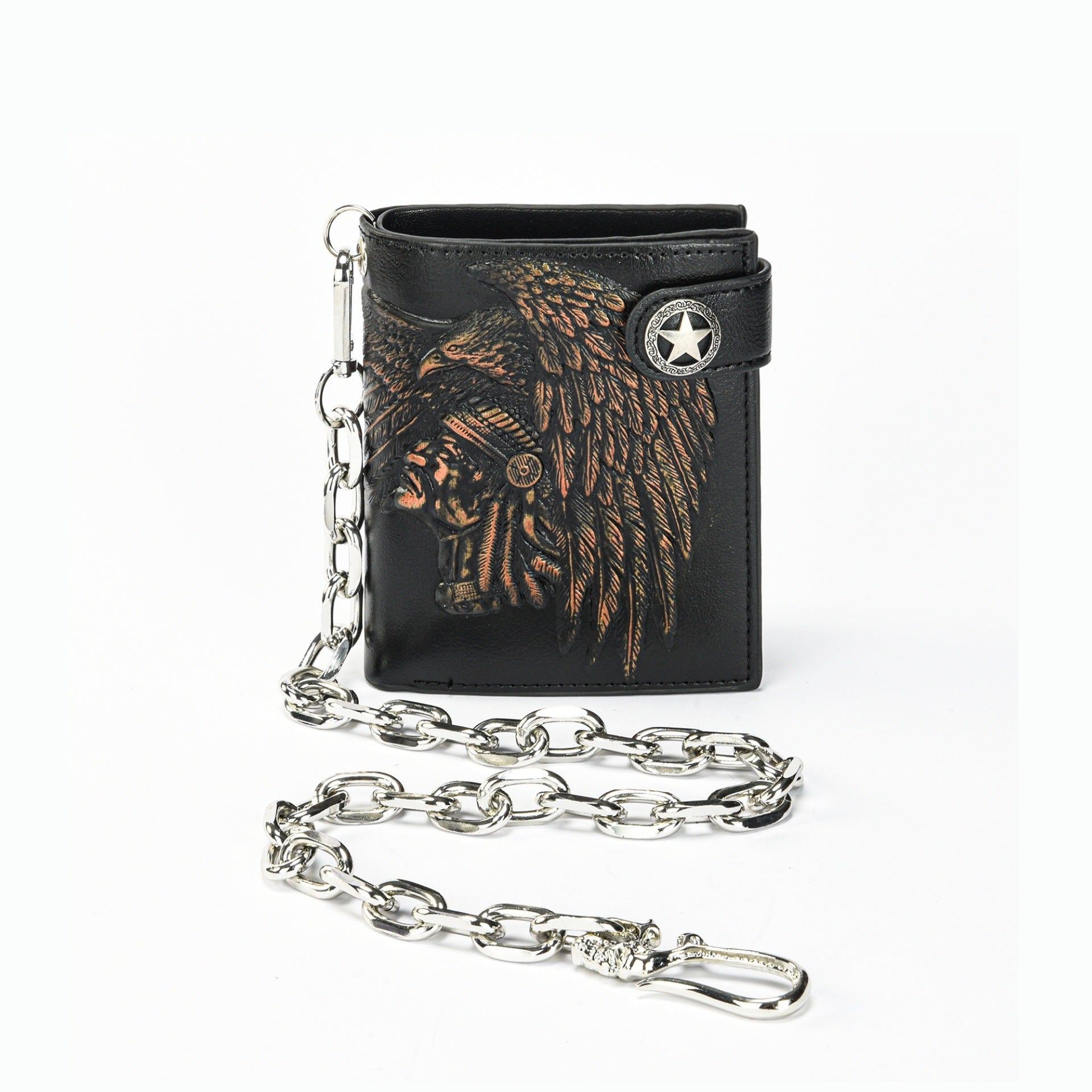 Embossed PU wallet with a security chain for everyday carry