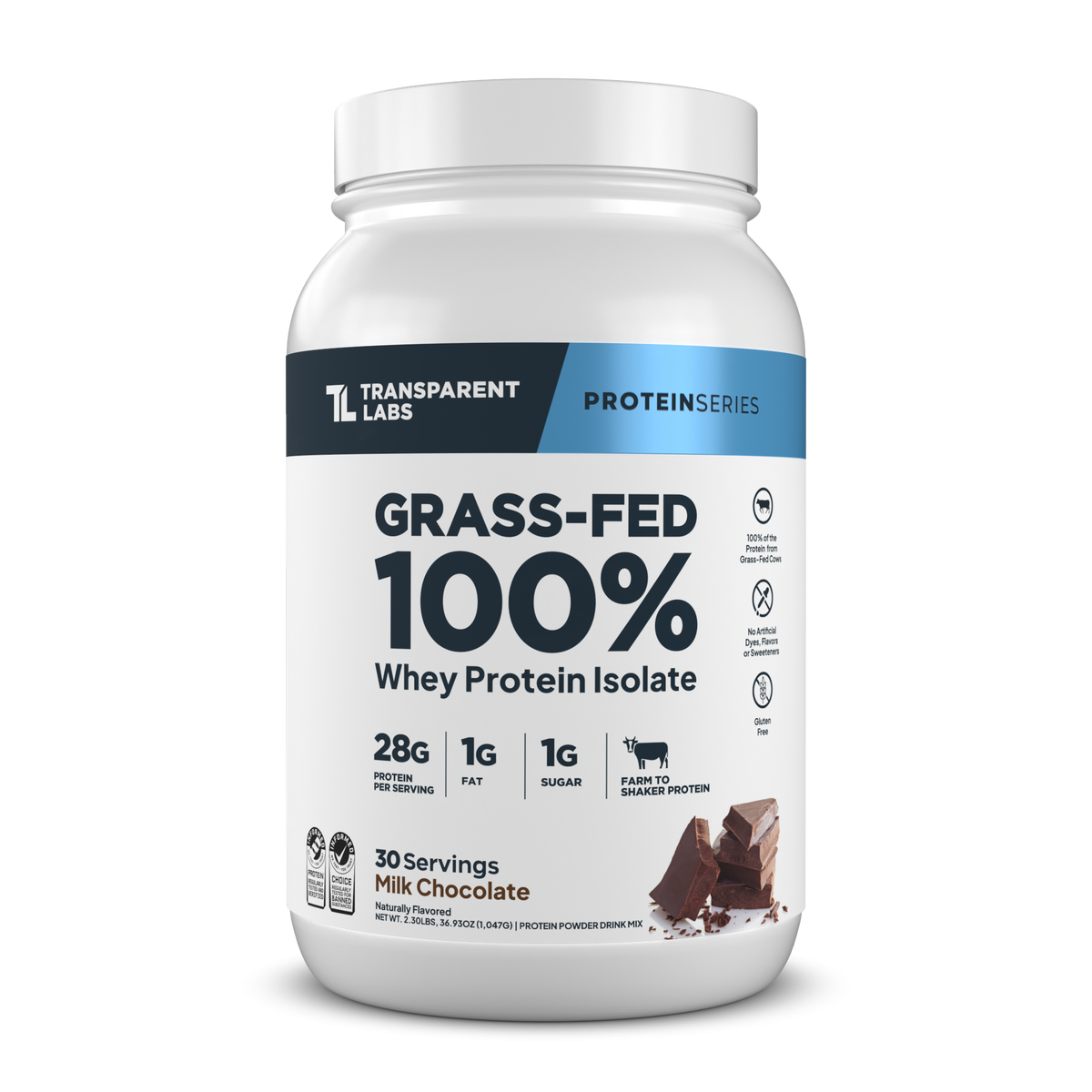 Transparent Labs Grass-Fed Whey Protein Isolate, Milk Chocolate, 2LB container