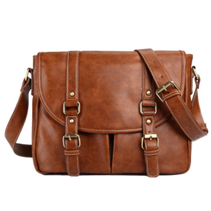 Retro PU leather crossbody bag with multiple interior pockets