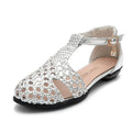 Women’s woven closed-back sandals with hollow-out detail – Roman-style microfiber flats