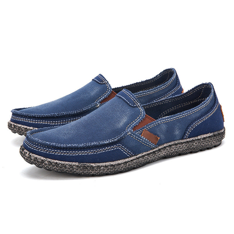 Washed canvas loafers for men with stitched rubber soles for easy everyday wear