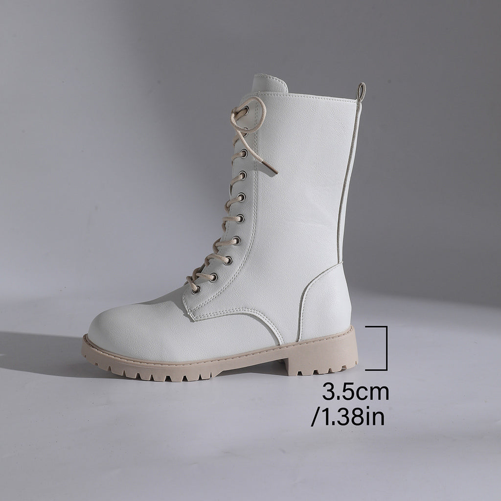 Round toe combat boots with side zipper – wide-size options for fall and winter
