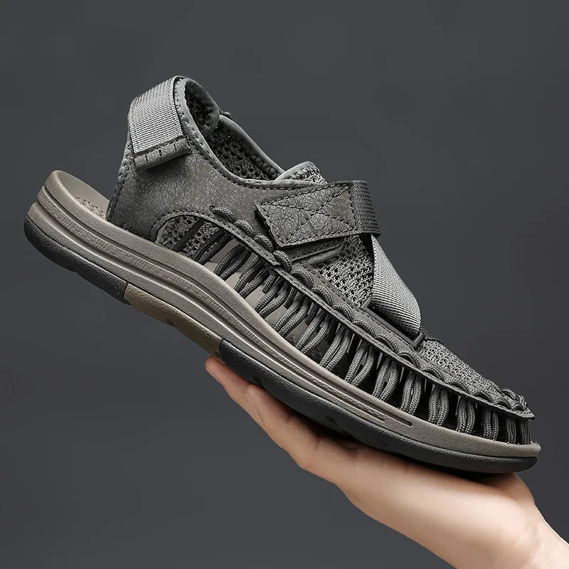 Men’s woven slip-on sandals with a roman-style strap design