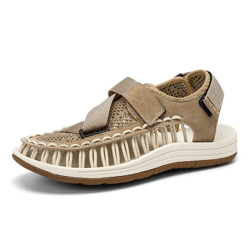Men’s woven slip-on sandals with a roman-style strap design
