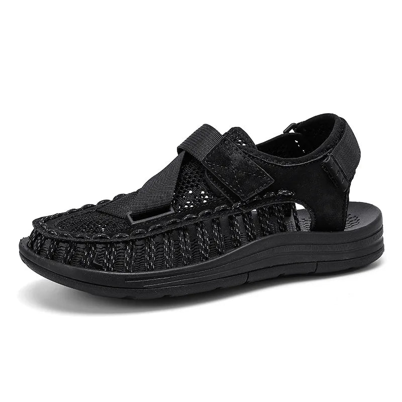 Men’s woven slip-on sandals with a roman-style strap design