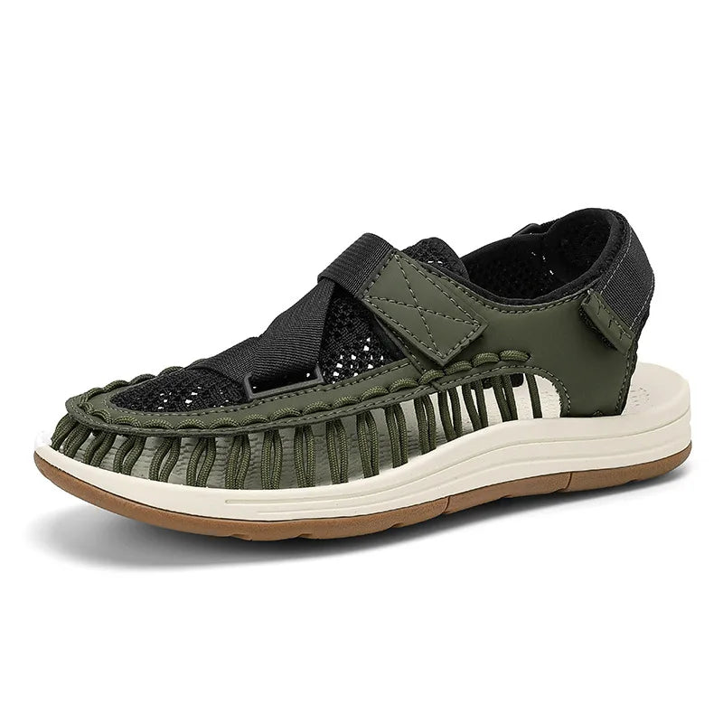 Men’s woven slip-on sandals with a roman-style strap design