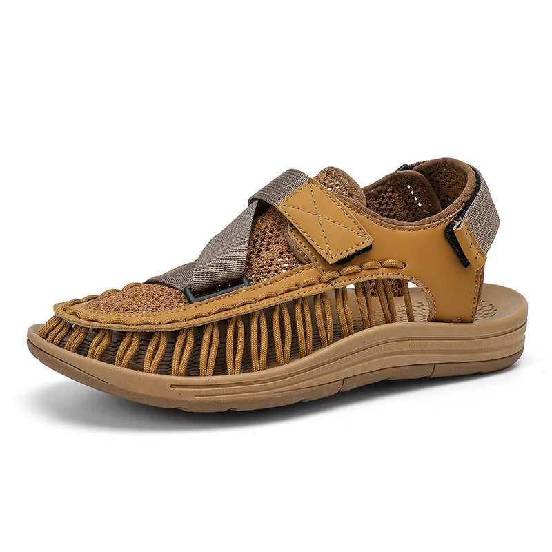 Men’s woven slip-on sandals with a roman-style strap design