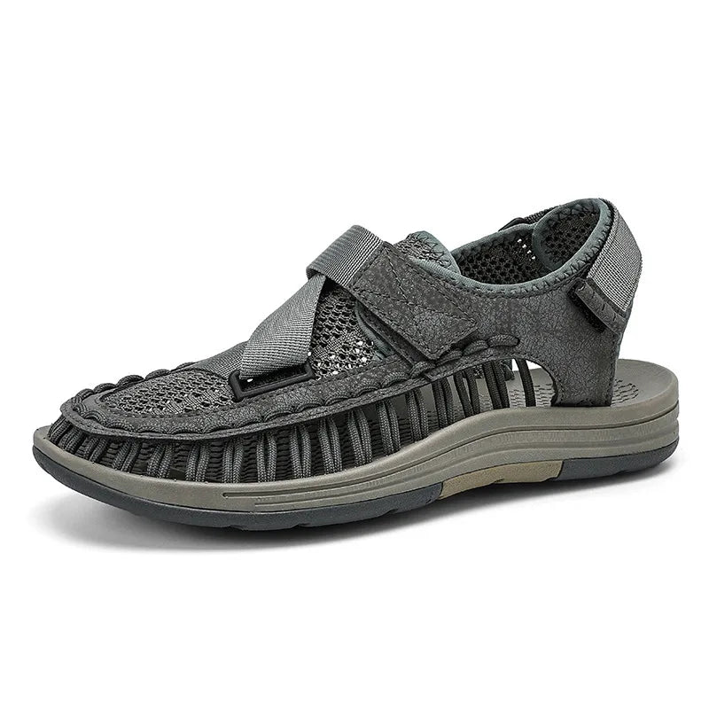 Men’s woven slip-on sandals with a roman-style strap design