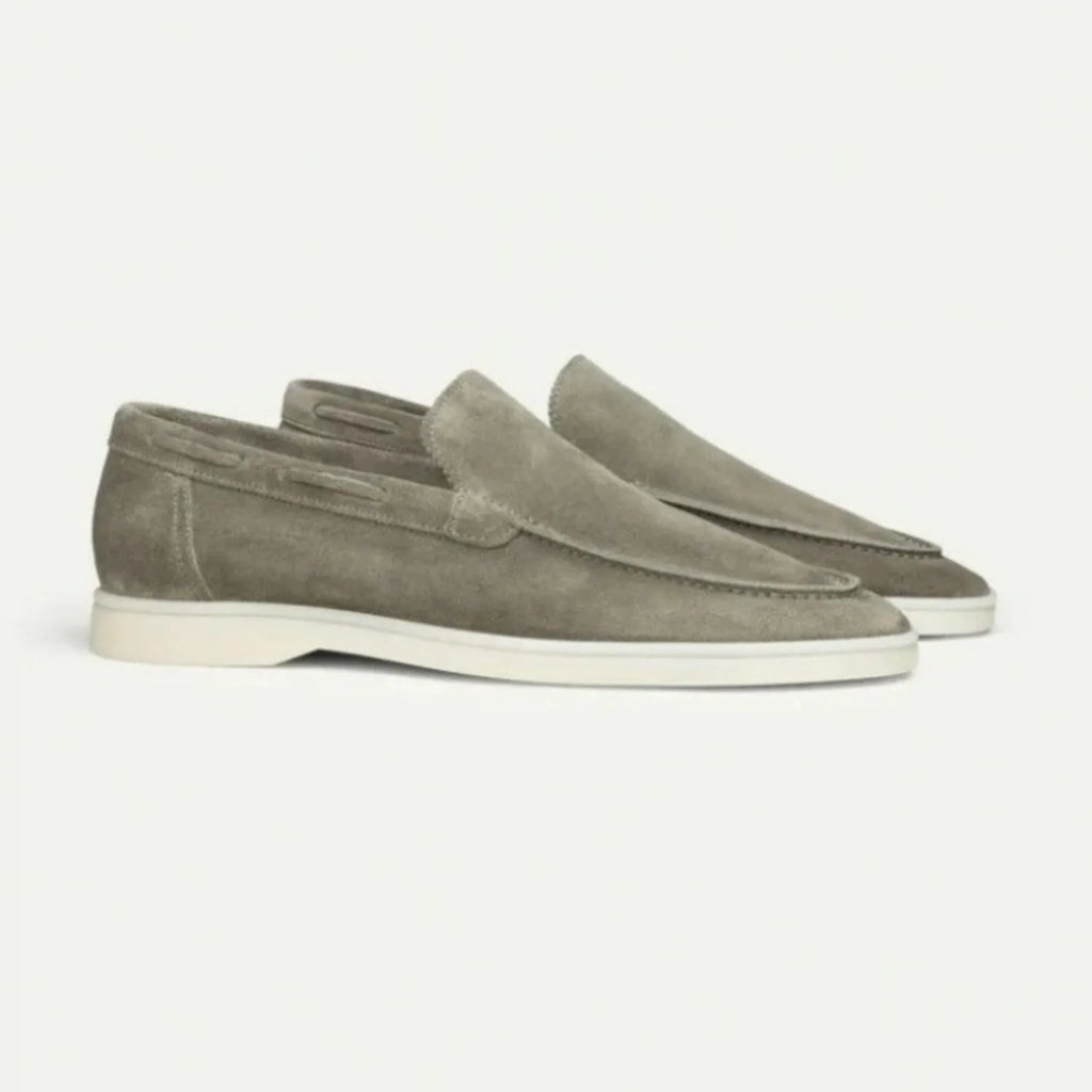 Men’s slip-on driving shoes with a frosted faux-suede finish