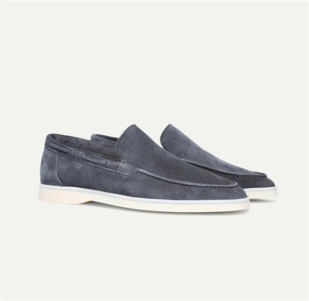 Men’s slip-on driving shoes with a frosted faux-suede finish