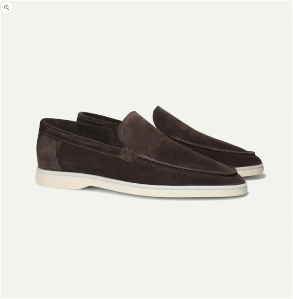 Men’s slip-on driving shoes with a frosted faux-suede finish