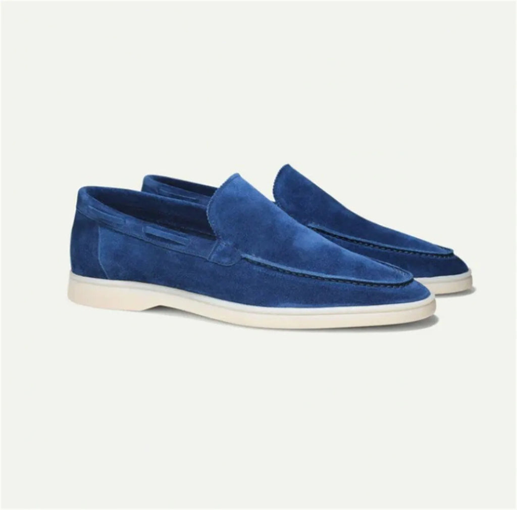 Men’s slip-on driving shoes with a frosted faux-suede finish