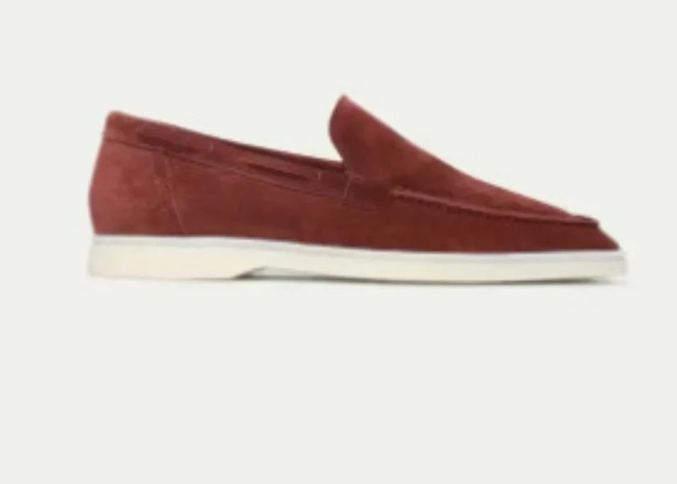 Men’s slip-on driving shoes with a frosted faux-suede finish