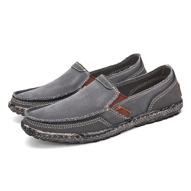 Washed canvas loafers for men with stitched rubber soles for easy everyday wear