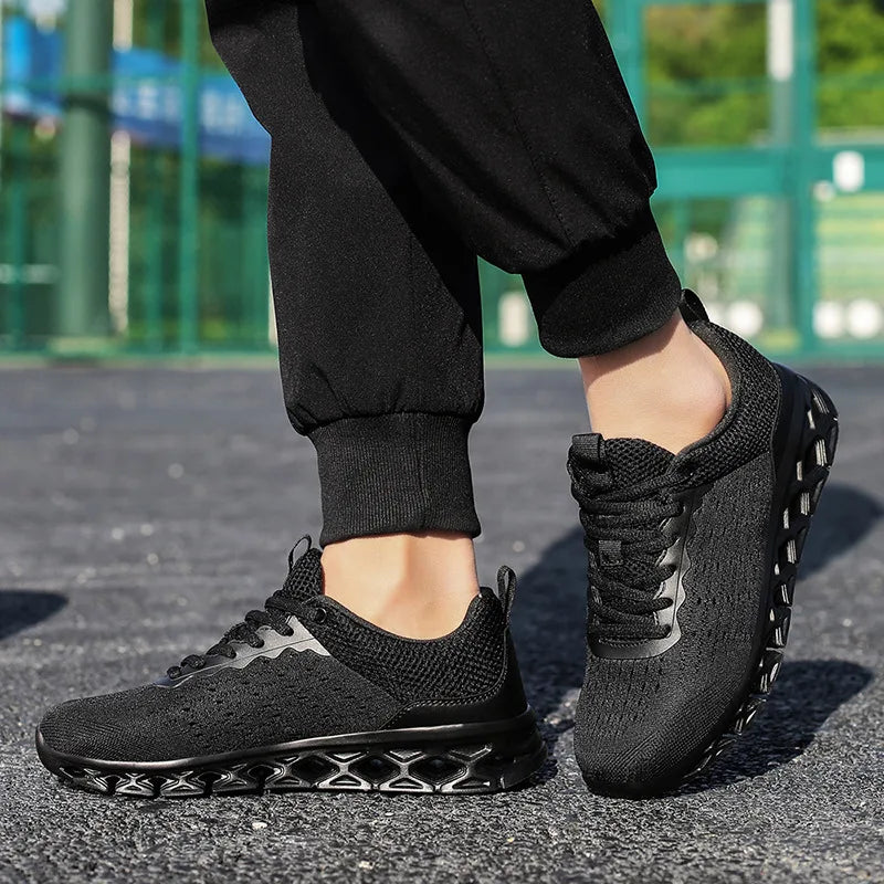 Knit-mesh running sneakers for men in extended sizing