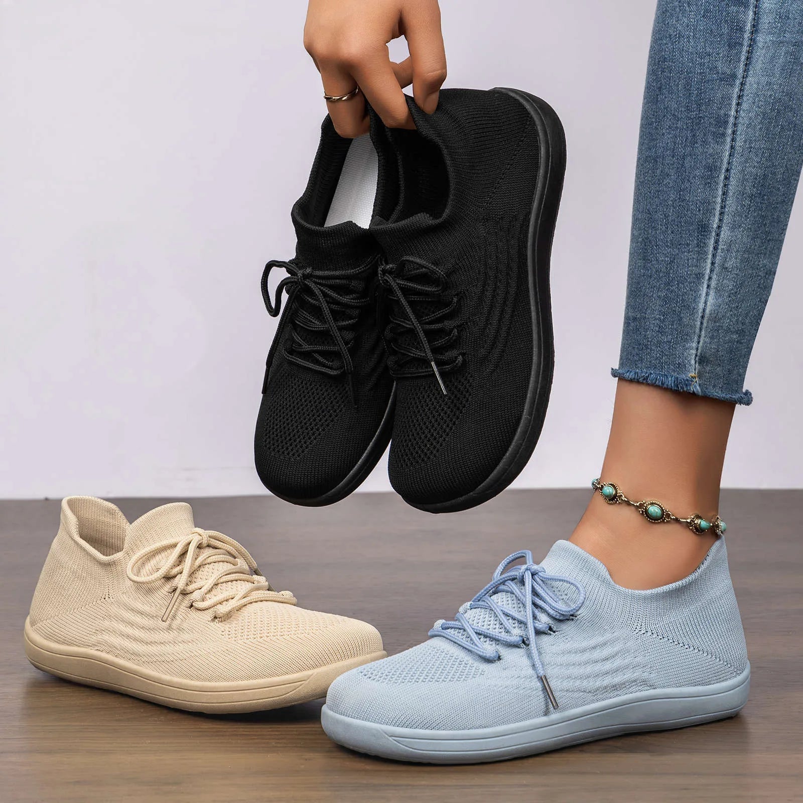Women’s breathable knit-mesh sneakers for everyday casual wear