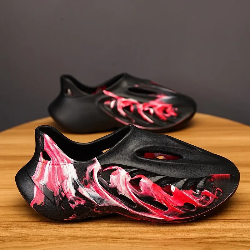 Perforated beach sandals with an EVA sole for men