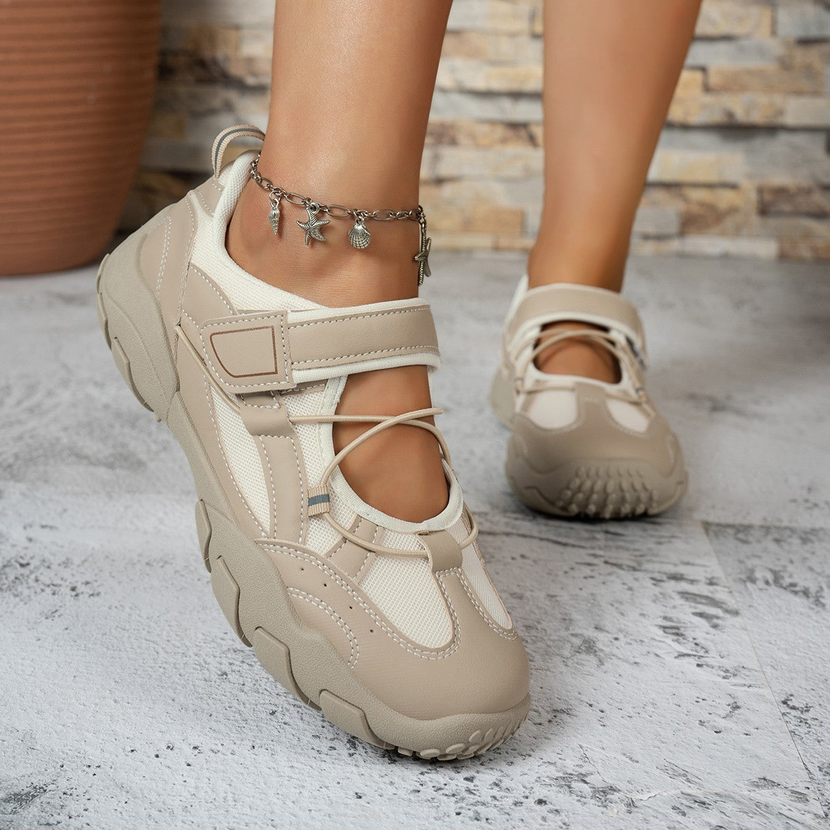 Mary Jane sport sneakers with hook-and-loop straps for casual summer wear
