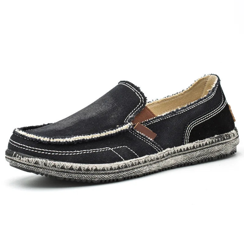 Washed canvas loafers for men with stitched rubber soles for easy everyday wear