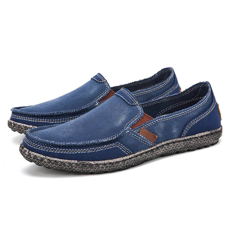 Washed canvas loafers for men with stitched rubber soles for easy everyday wear