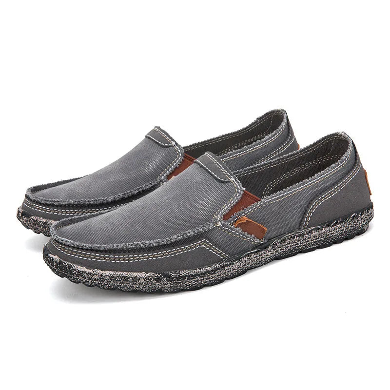 Washed canvas loafers for men with stitched rubber soles for easy everyday wear