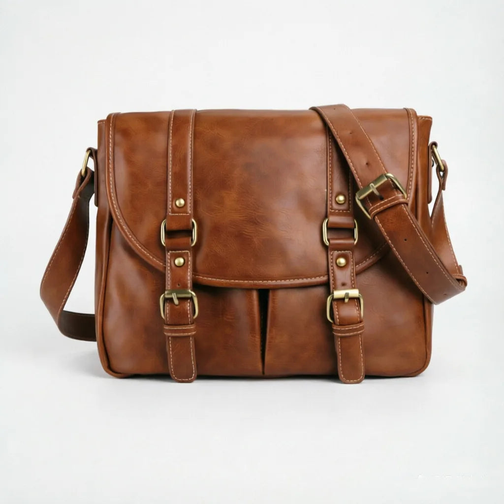 Retro PU leather crossbody bag with multiple interior pockets