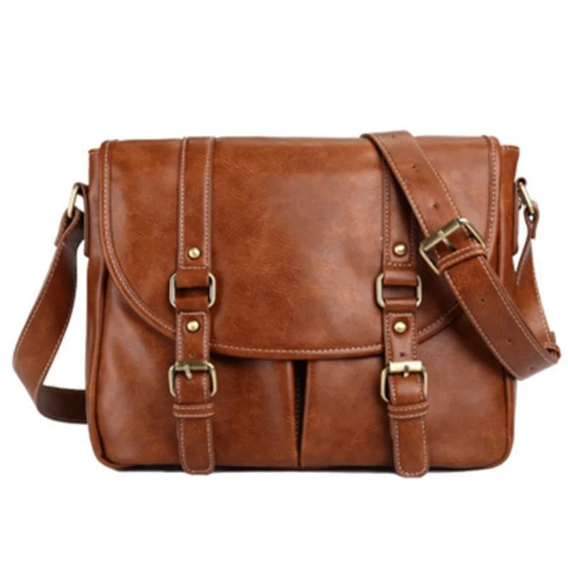 Retro PU leather crossbody bag with multiple interior pockets