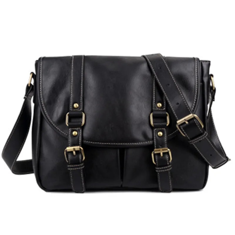 Retro PU leather crossbody bag with multiple interior pockets