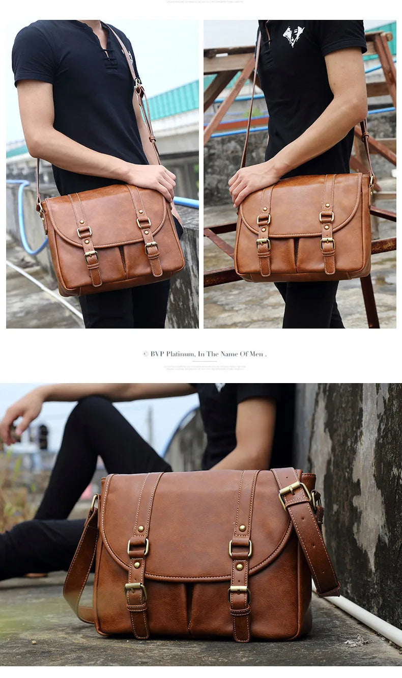 Retro PU leather crossbody bag with multiple interior pockets