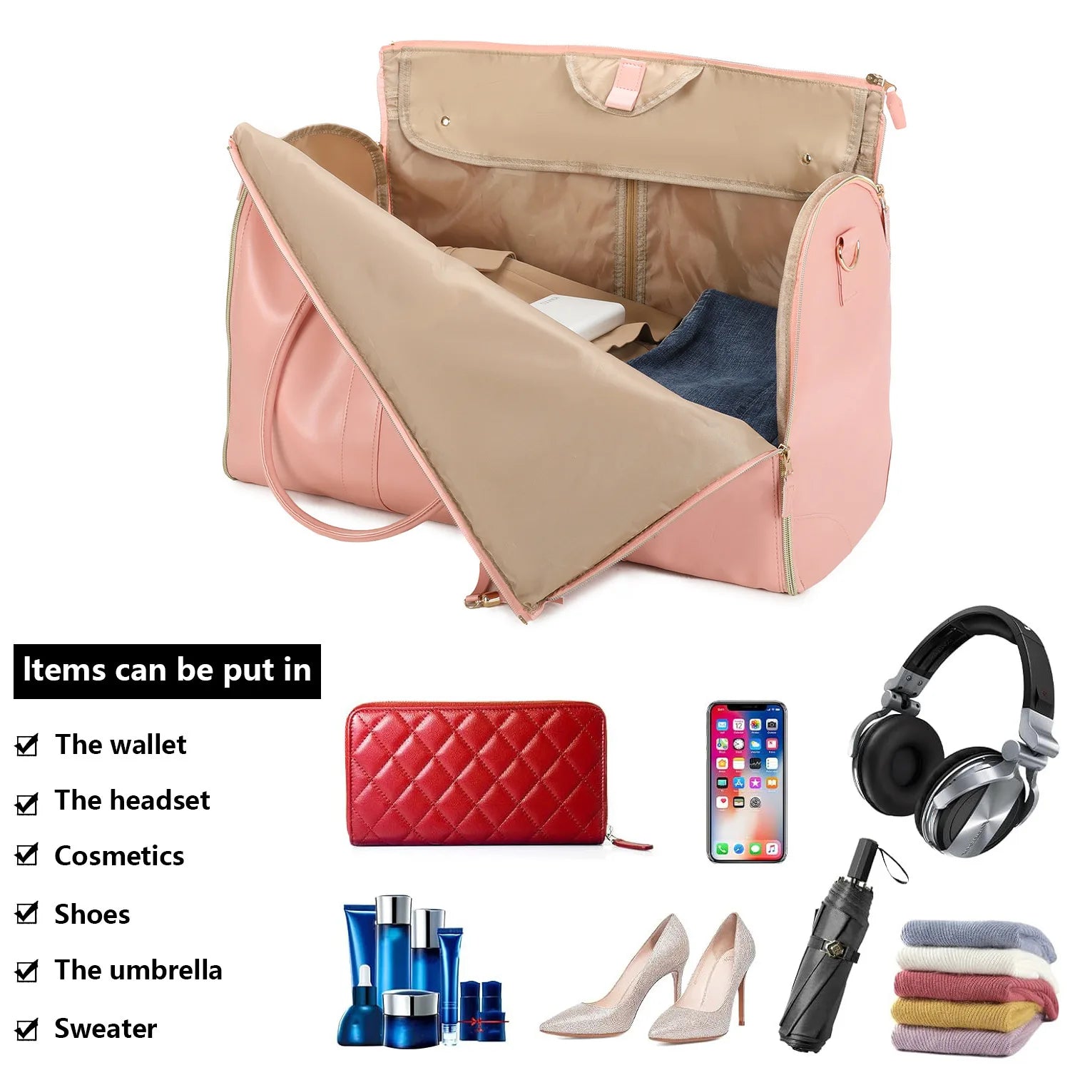 Foldable PU travel duffel with wet-dry compartment – 36-55L capacity for gym or weekend trips