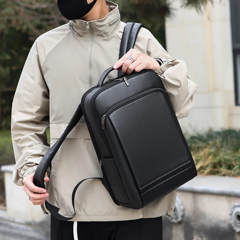 Men’s PU leather dual-shoulder travel bag for business trips – wear-resistant