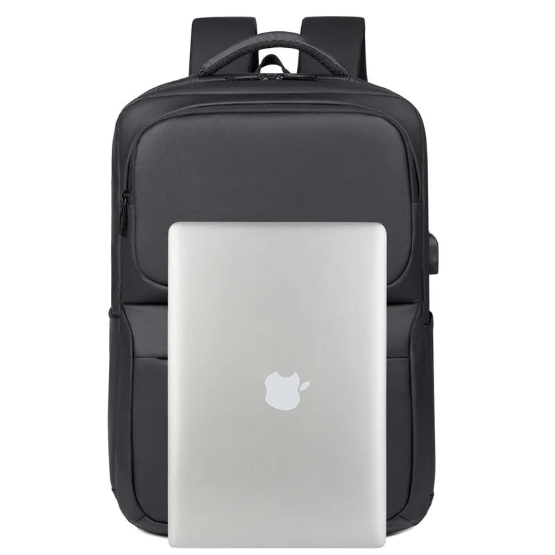 Unisex PU leather business backpack with air-cushion straps — 20–35L capacity
