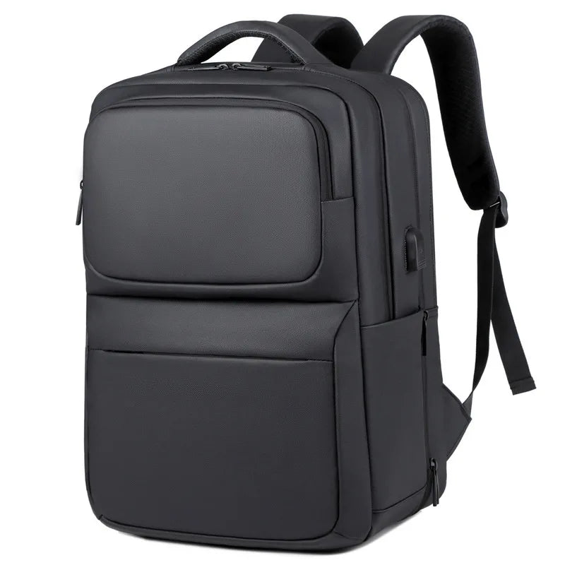 Unisex PU leather business backpack with air-cushion straps — 20–35L capacity