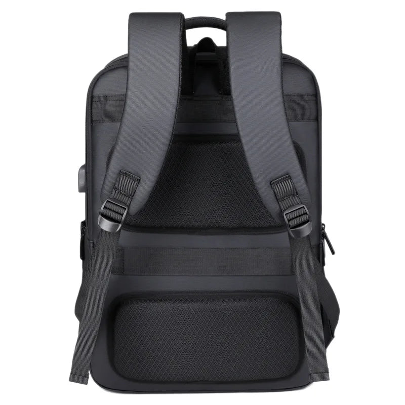 Unisex PU leather business backpack with air-cushion straps — 20–35L capacity