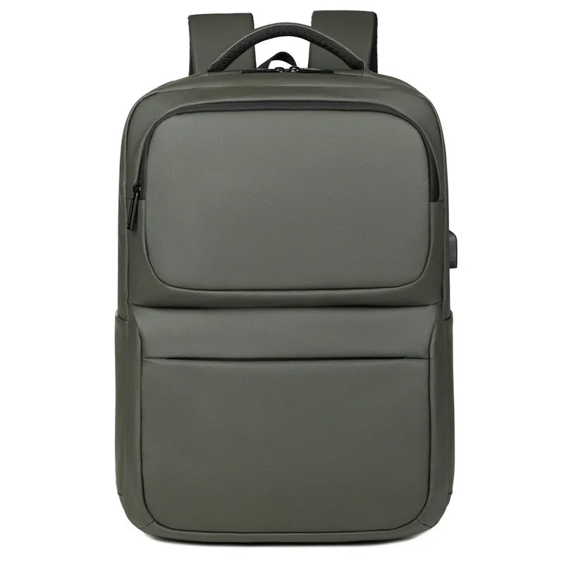 Unisex PU leather business backpack with air-cushion straps — 20–35L capacity