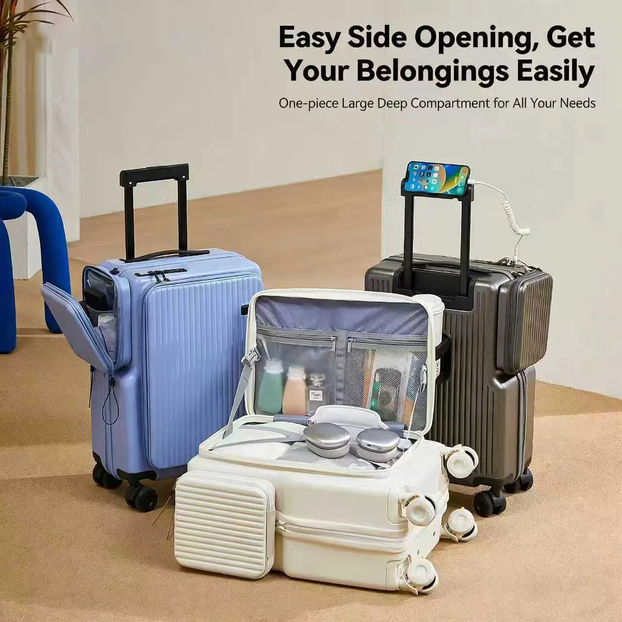 20-inch and 24-inch hardside luggage with a side-opening compartment and spinner wheels