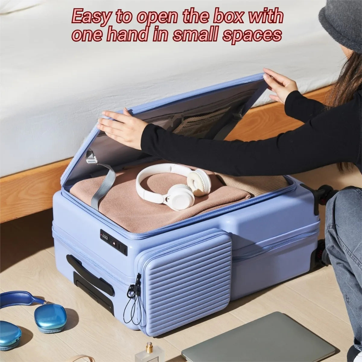 20-inch and 24-inch hardside luggage with a side-opening compartment and spinner wheels