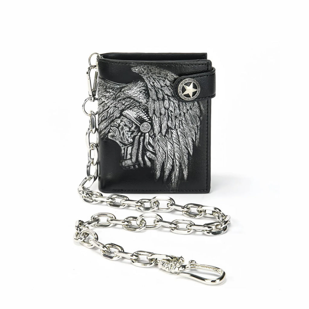 Embossed PU wallet with a security chain for everyday carry