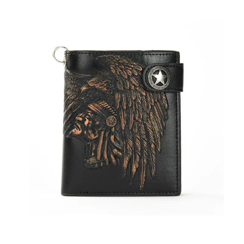 Embossed PU wallet with a security chain for everyday carry