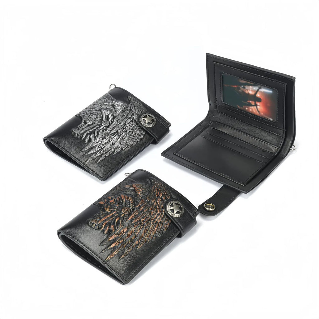 Embossed PU wallet with a security chain for everyday carry