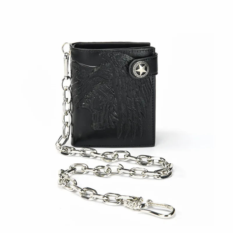 Embossed PU wallet with a security chain for everyday carry