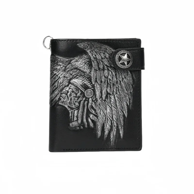 Embossed PU wallet with a security chain for everyday carry