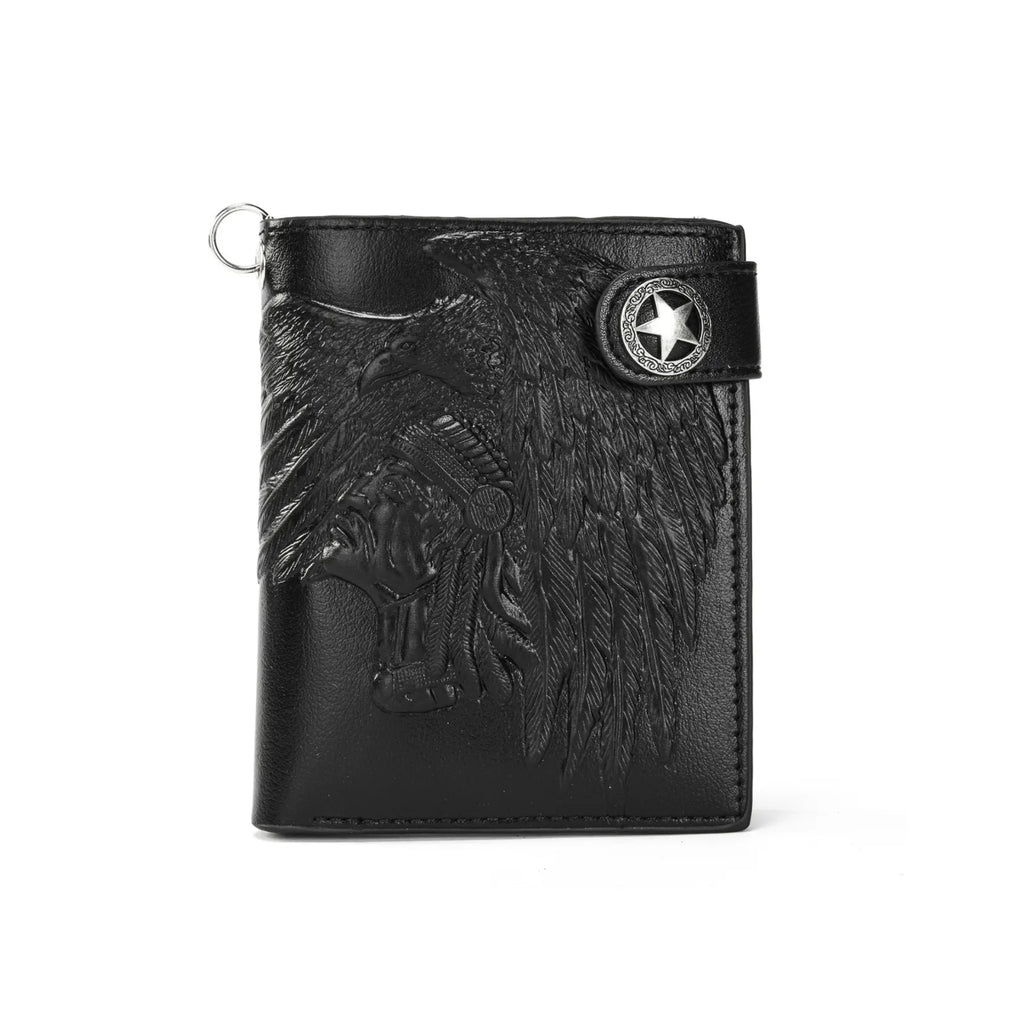 Embossed PU wallet with a security chain for everyday carry
