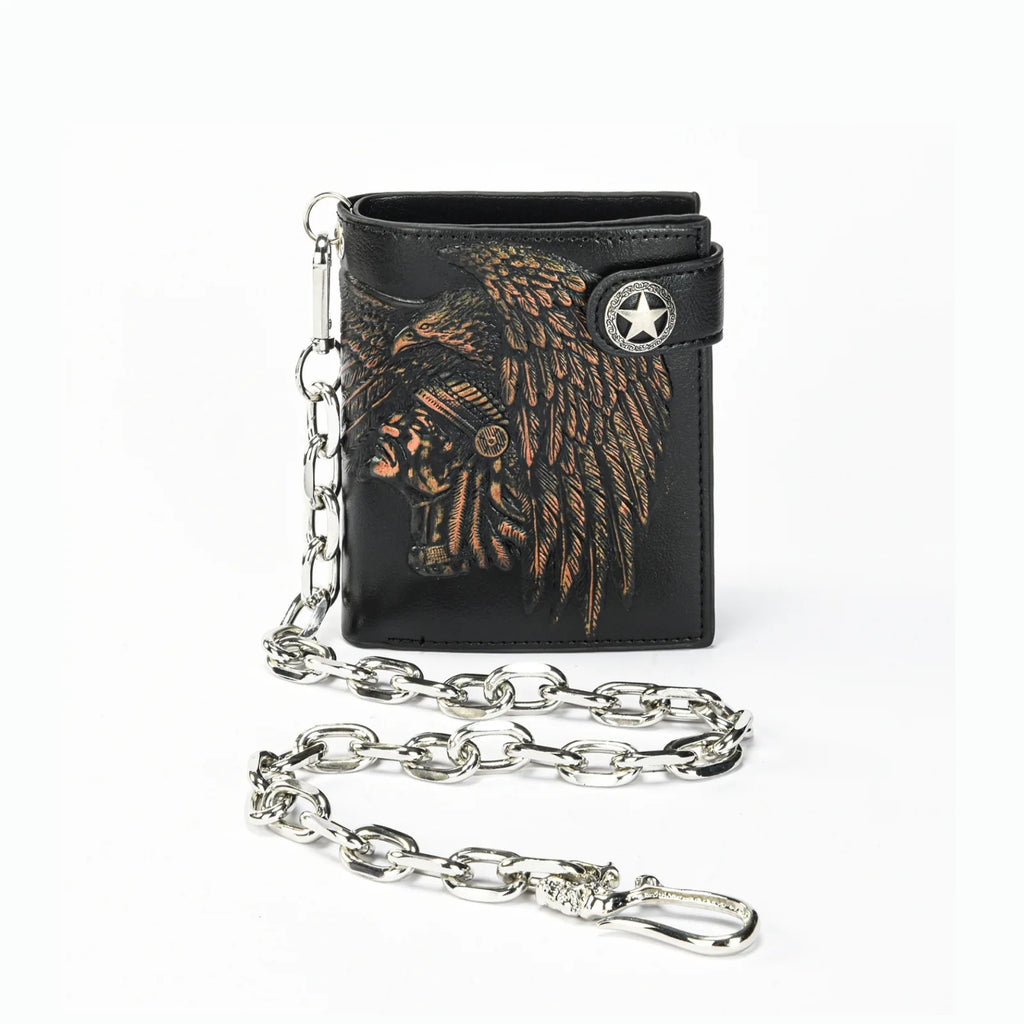 Embossed PU wallet with a security chain for everyday carry
