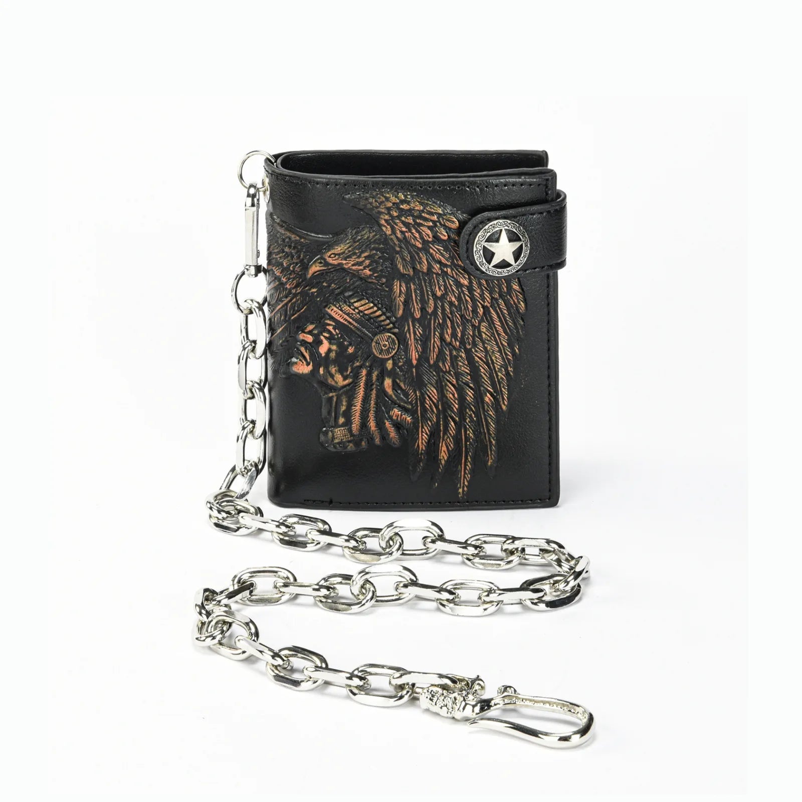 Embossed PU wallet with a security chain for everyday carry