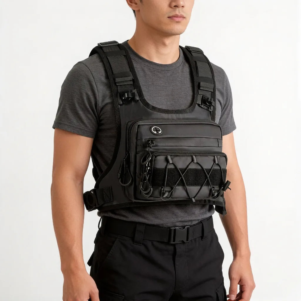 Tactical chest pack for trail running with water-resistant oxford fabric