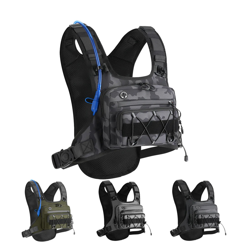 Tactical chest pack for trail running with water-resistant oxford fabric