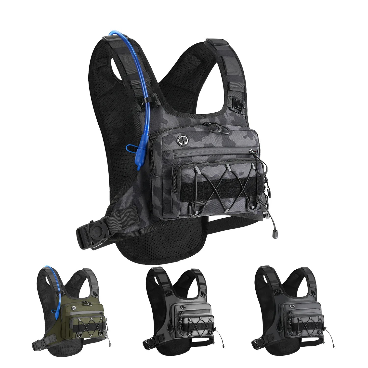Tactical chest pack for trail running with water-resistant oxford fabric