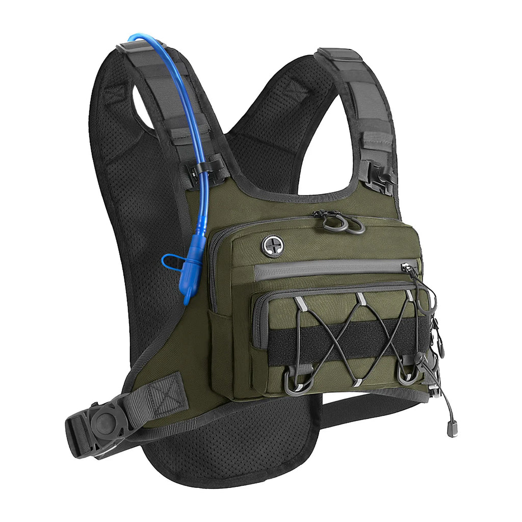 Tactical chest pack for trail running with water-resistant oxford fabric