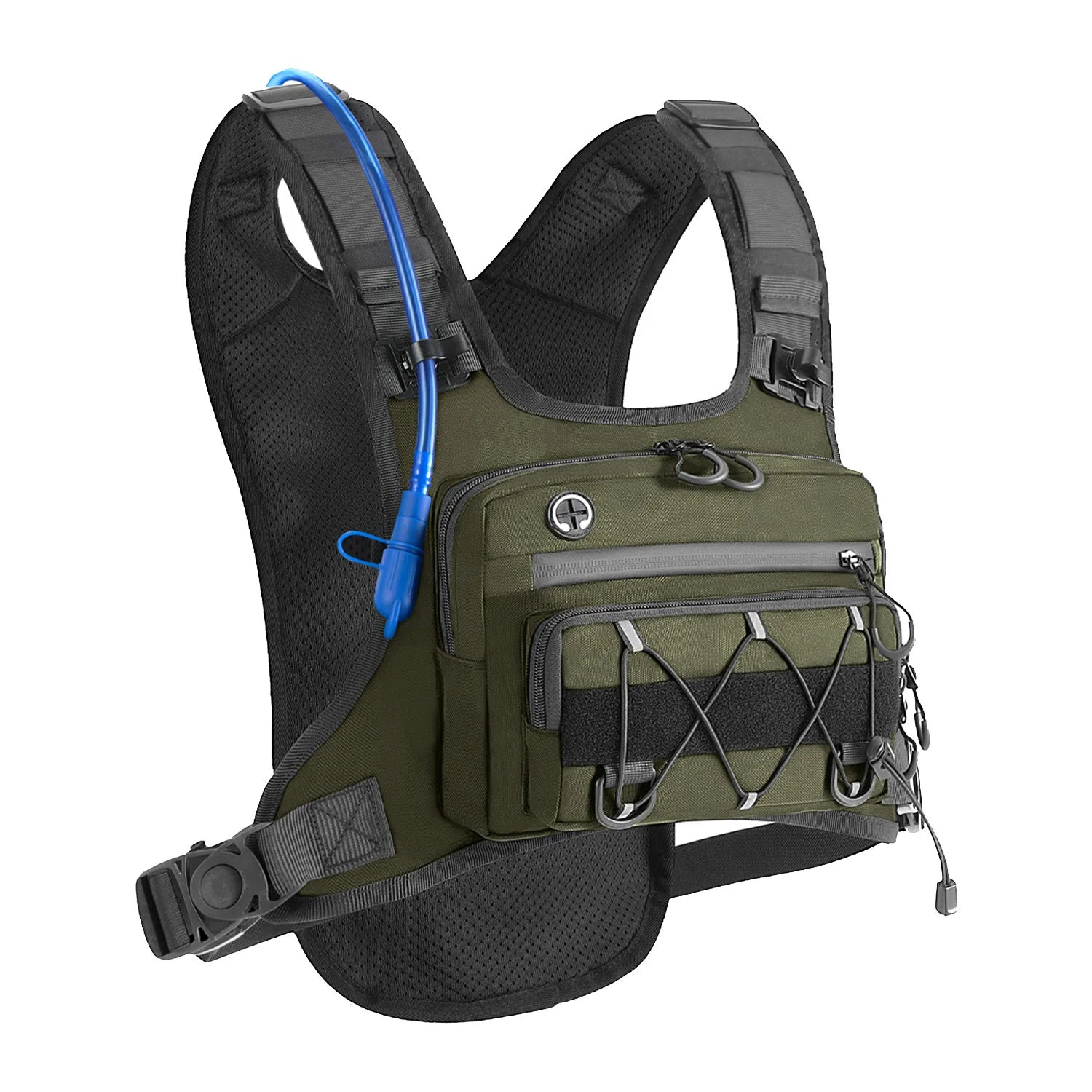 Tactical chest pack for trail running with water-resistant oxford fabric